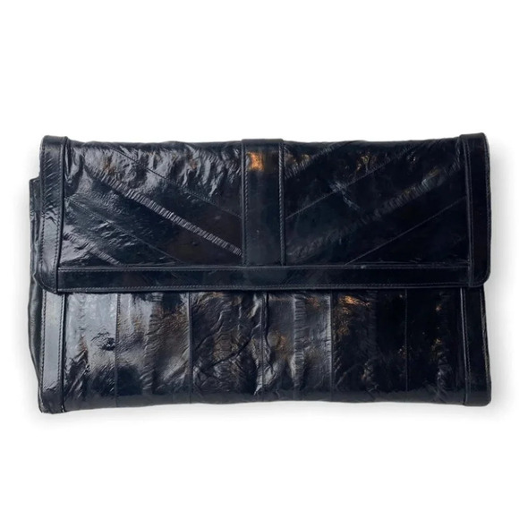 Vintage Black Eel Skin Clutch Made  in Korea - Picture 1 of 13